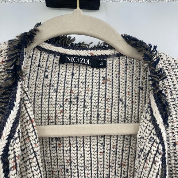 Nice + Zoe Chunky Tweed Knit Open Cardian Neutral Cream Black Medium - Picture 3 of 7